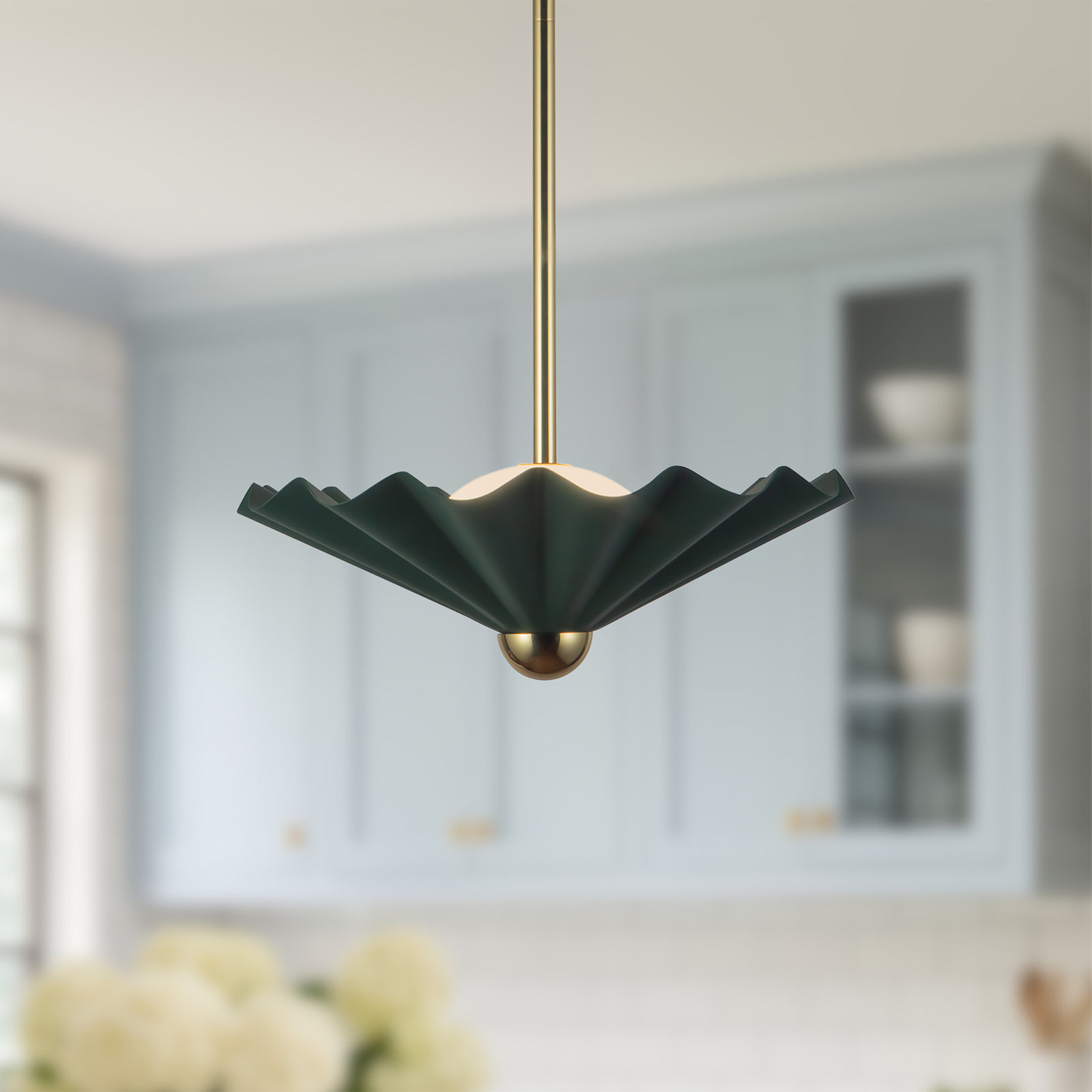 Sadira 16-in dimmable LED Pendant, 16-in, Green