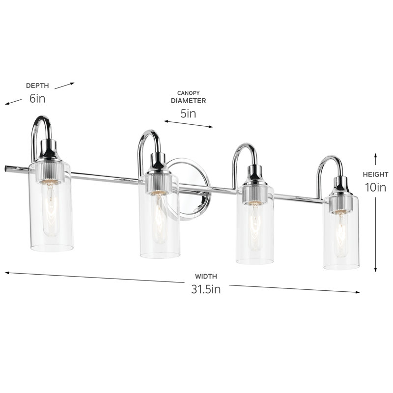 31.5" 4-Light Vanity Light with Clear Glass, Chrome