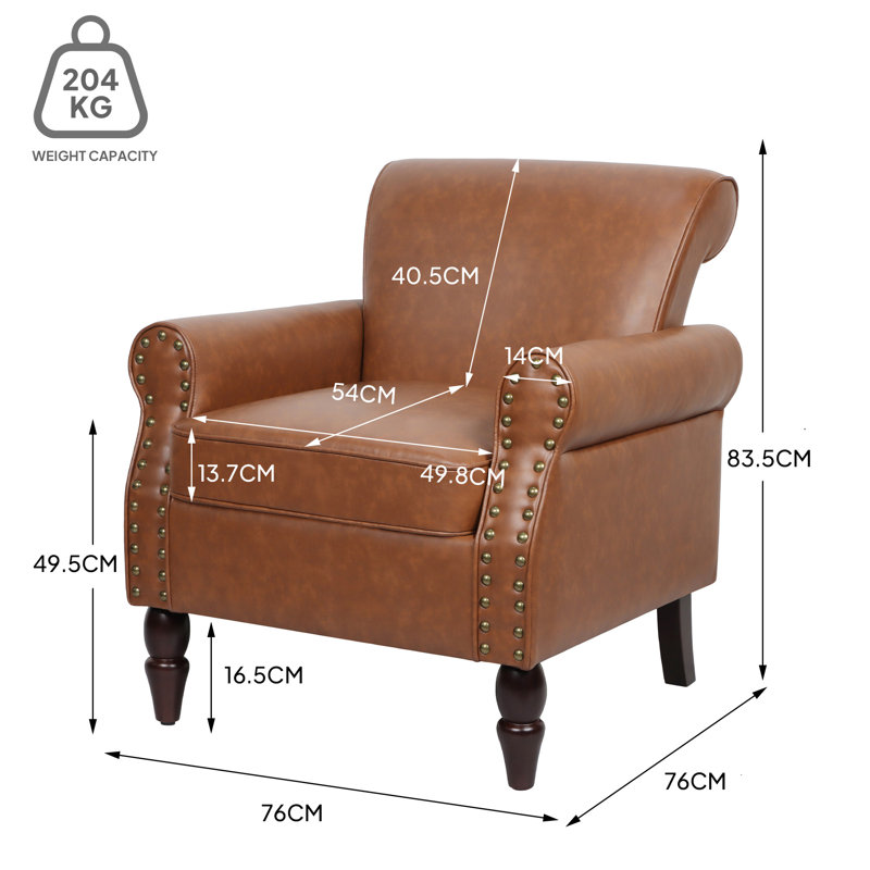 Arian 76Cm Wide Armchair, Brown Faux Leather