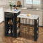 Console d'îlot extensible, avec tiroirs, armoire à deux portes et tablettes ouvertes, sert de table de salle à manger, de bar à déjeuner temporaire et de salon de thé l'après-midi-749249091-749249089