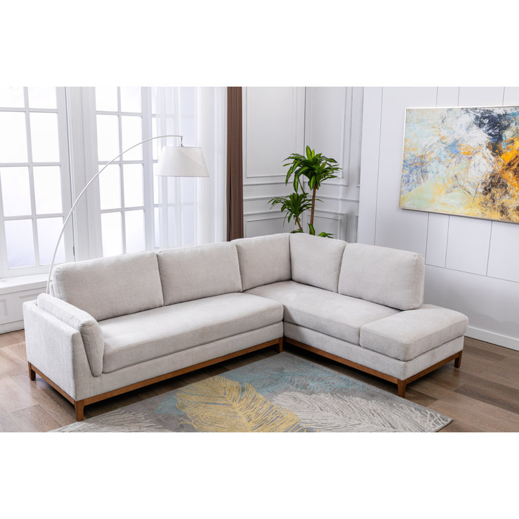 Bridgeview 109.8" Wide Chenille Fabric Cushion Back Upholstered L-Shaped Sectional Solid Wood Frame