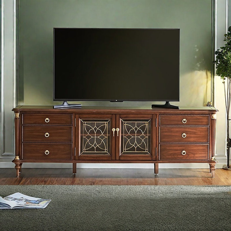 Vintage dark walnut TV cabinet, 86.6"