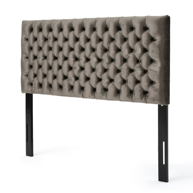Grey Velvet Bedroom Headboard With Smooth And Flawless Texture Elegant Diamond-Stitched Upholstery, Gray