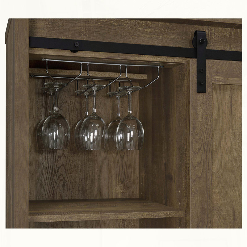 Rustic Oak Sliding Barn Door Bar Cabinet