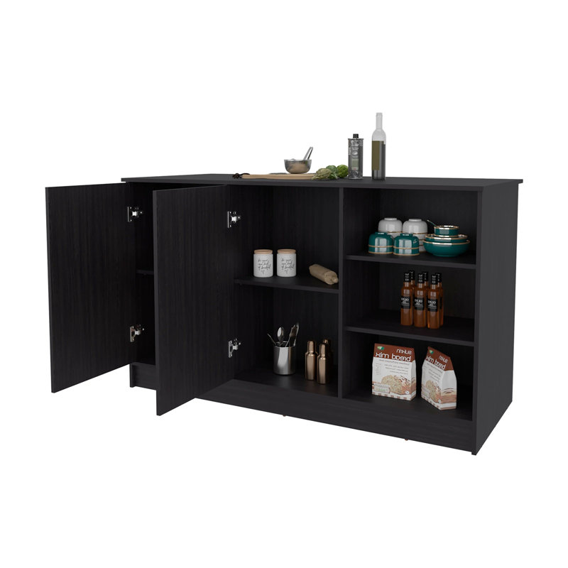 Wengue Kitchen Island with 2-Door and Open Storage, Wenge