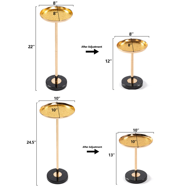 Carlos Marble Pedestal End Table Set with Adjustable Height
