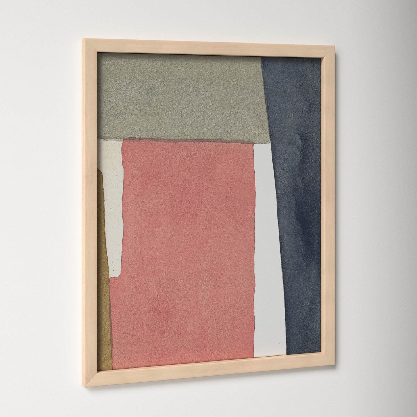 Warm Pink And Indigo by Julia Balfour, 38" H x 30" W x 1.25" D, Brown Framed Paper