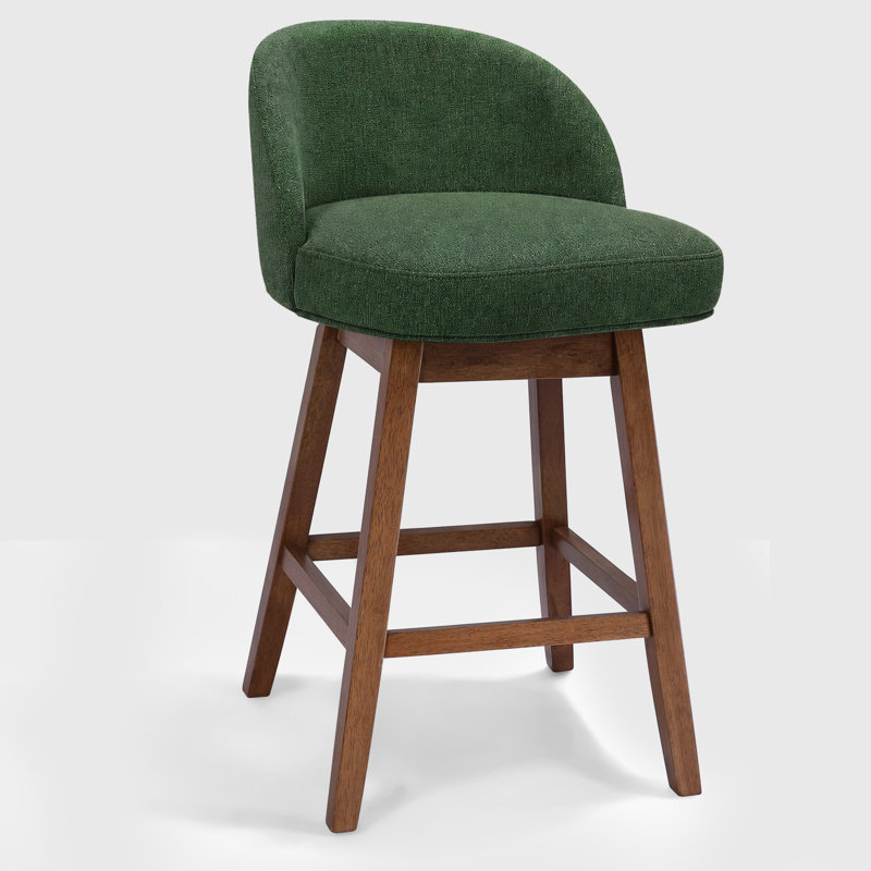 Detweiler Modern Upholstery Swivel Counter Stool, Green-Linen, 1