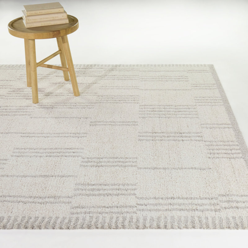 Wyoming Chalk Distressed Modern Stripe Area Rug, Rectangle 5'3" x 7'