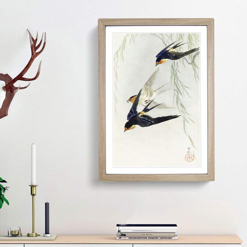 Swallows in Flight by Ohara Koson - Framed Print, 65cm H x 48cm W x 2cm D, Oak Framed