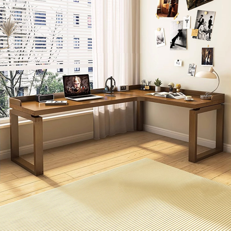 Bureau en L en bois massif avec chicane, H 29,53 po x l 78,74 po x P 55,12 po