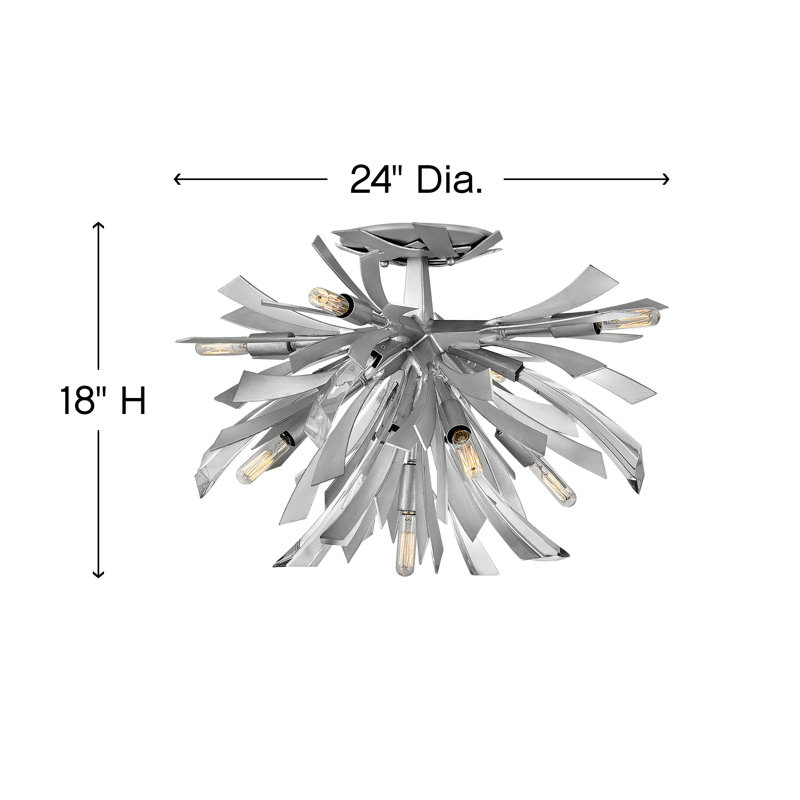 Vida 24" Nine-Light Modern Semi-Flush Mount Ceiling Light w/ Crystal Accents