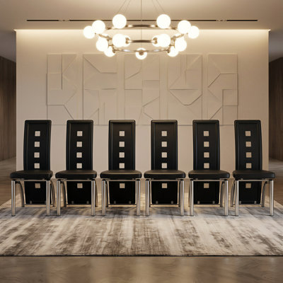 Modern Faux Leather Upholstered Dining Chair with Curved Metal Legs & Cut-out Back (Set of 6)