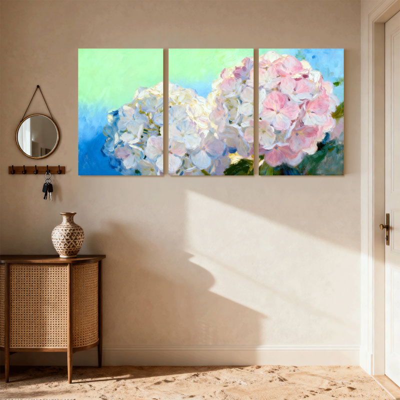 Hydrangées, ensemble de 3 impressions sur toile, H 24 po x l 48 po
