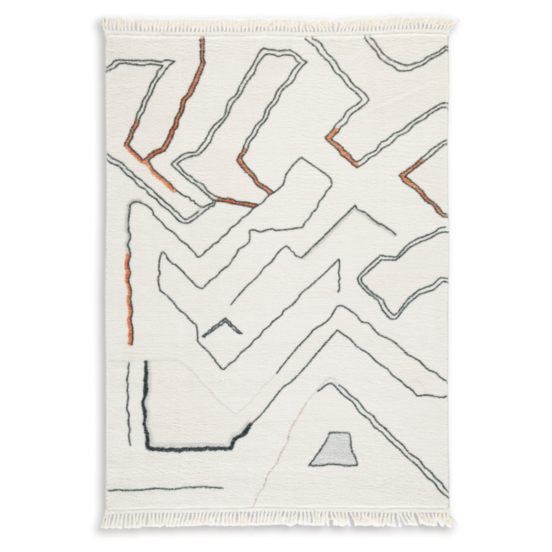 Chedrick Rectangle Chedrick Abstract Machine Woven Polyester Area Rug in Beige/Black/Orange, Rectangle 7'5" x 10'