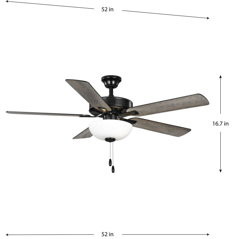 AirPro 52-Inch Matte Black 5-Blade Ceiling Fan with LED Light