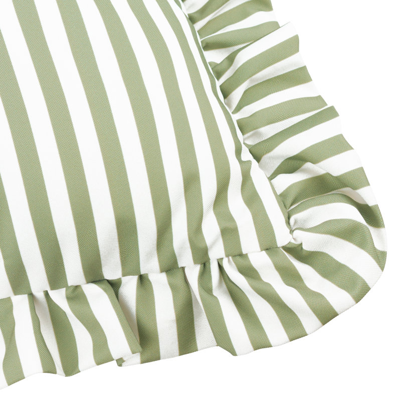 Millie Ruffle Indoor / Outdoor Striped Square Throw Cushion, Green/White