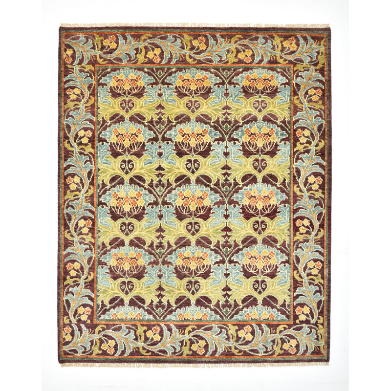 Tapis de couloir 3 x 20 bourgogne inspiré de William Morris, Rectangulaire 8 pi x 10 pi