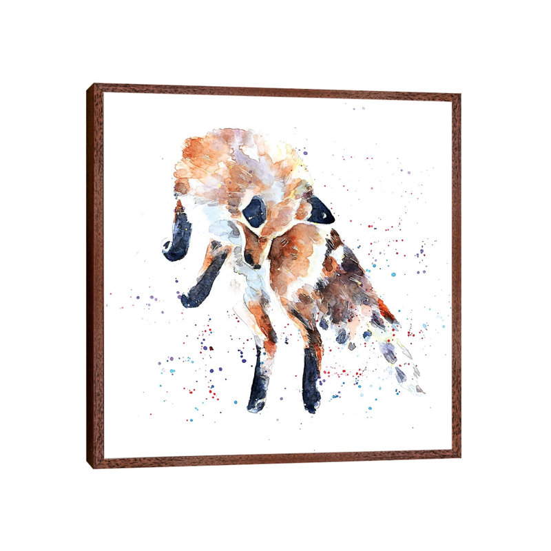 Mousing Fox I - Painting on Canvas, 45.72 cm H x 45.72 cm W, Classic Brown Wood Framed
