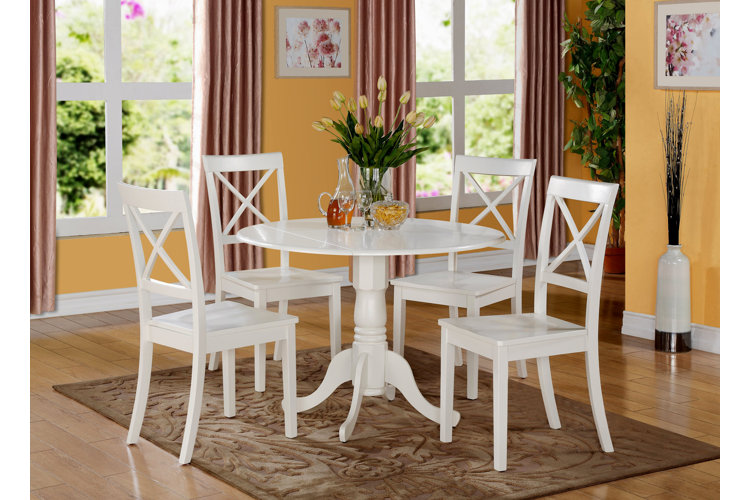 Villani 5 - Piece Drop Leaf Rubberwood Solid Wood Breakfast Nook Dining Set