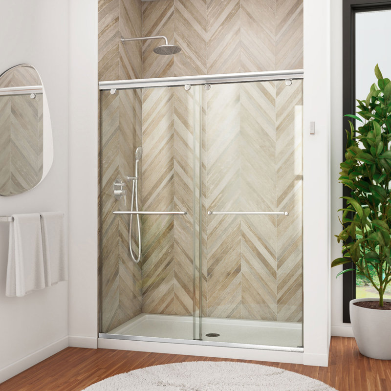 Charisma 60" x 78.75" Rectangle Bypass Sliding Shower Door with Base Included, Chrome/White, Center Drain