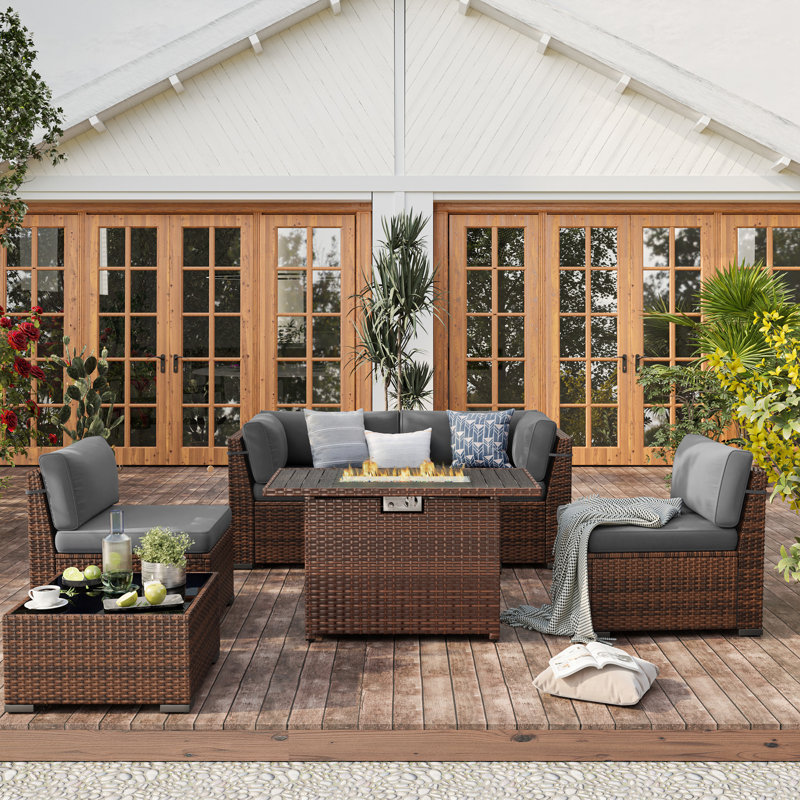 Waldman 4 - Person Outdoor Seating Group with Cushions, Gray, Yes
