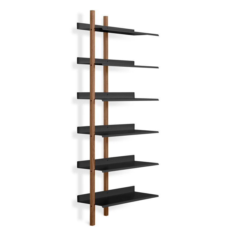 Browser Solid Wood Bookcase, (6 Shelves) 82" H x 37" W x 17" D, Walnut/Oblivion