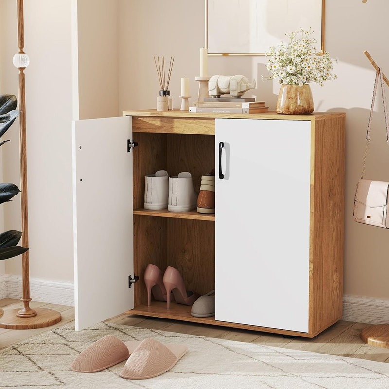 Armoire de porte avec rangement à crédence avec tablette réglable à 5 positions, buffet polyvalent avec ensemble anti-basculement pour la cuisine, le vestibule ou le salon, blanc et naturel