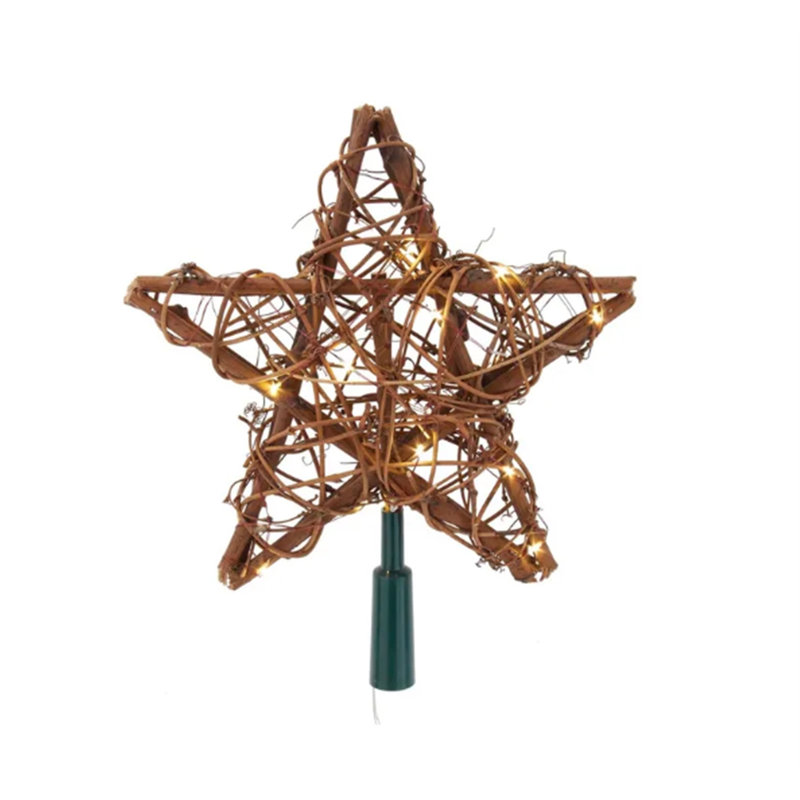 Natural Rattan Star Tree Topper with Warm White Fairy Lights