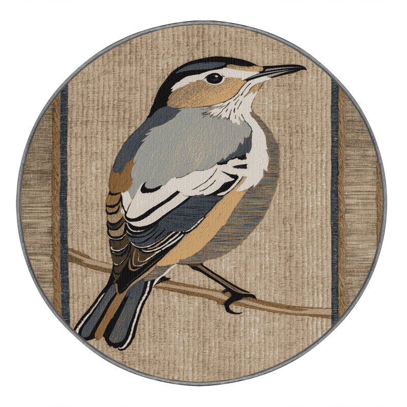 Washable Pale breasted Thrush Birds Area Rug, Round 8'