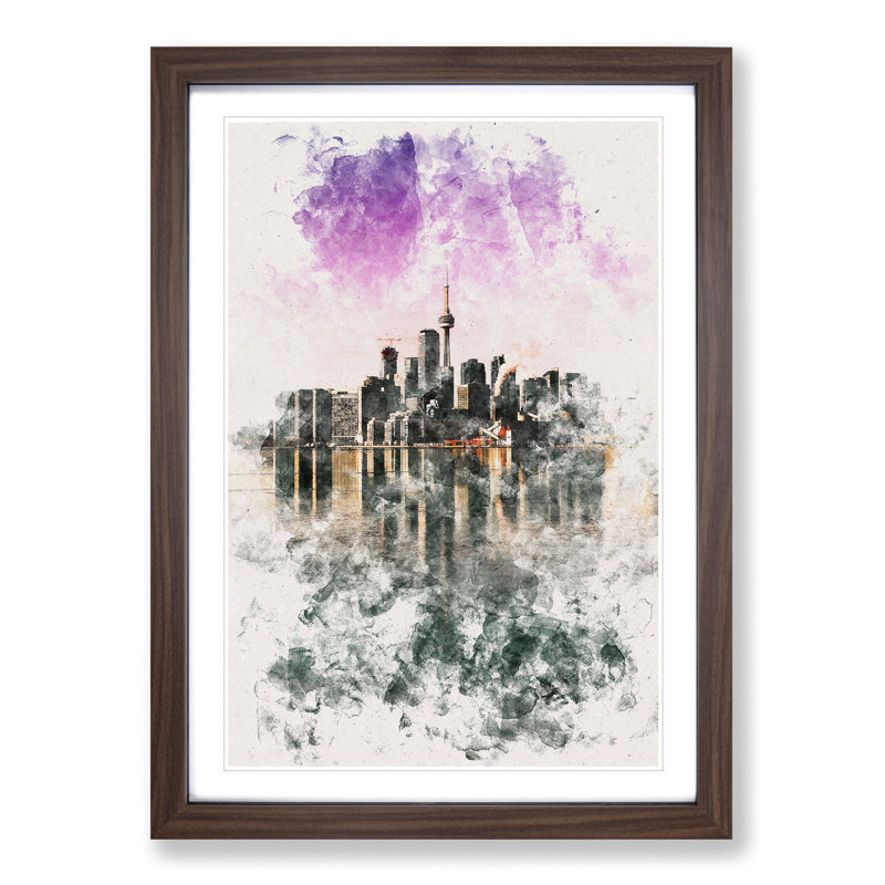 Skyline of Toronto in Canada - Picture Frame Graphic Art Print, 63cm H x 45cm W x 2cm D, Walnut Framed