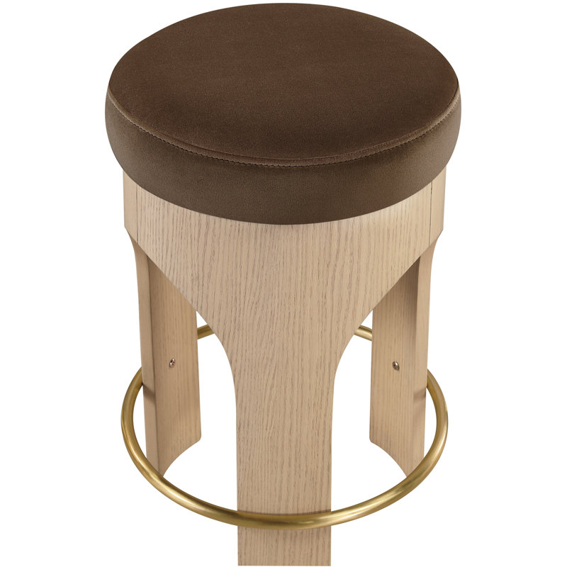 Tabouret de comptoir rembourré en velours Bocceli, Velours brun, Naturel