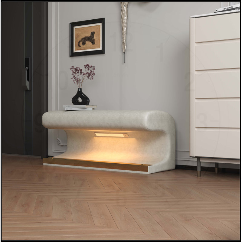 Luxueux banc repose-pieds en cuir avec lumière DEL intelligente pour diverses pièces, Beige