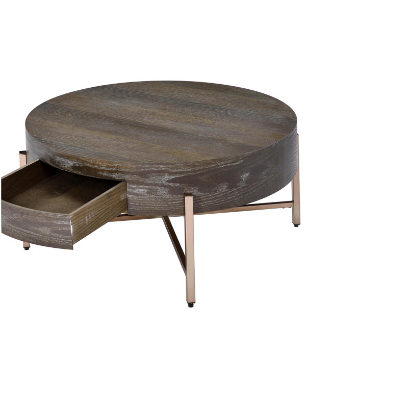 Table basse à 1 tiroir brun foncé et champagne