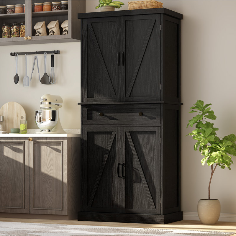 Ashyiah 72'' Kitchen Pantry, Black, Black