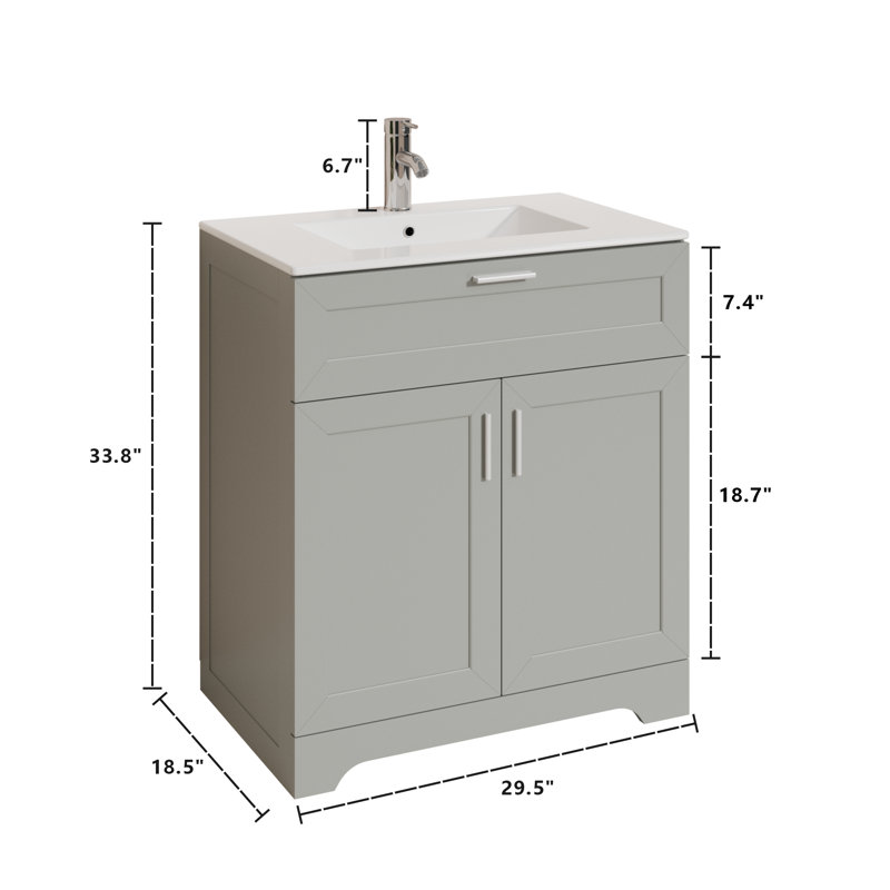 30 Inch Bathroom Vanity With Ceramic Sink, Bathroom Sink And Cabinet Combo Set, Wood Vanity With Hidden Storage,  Painted Surface