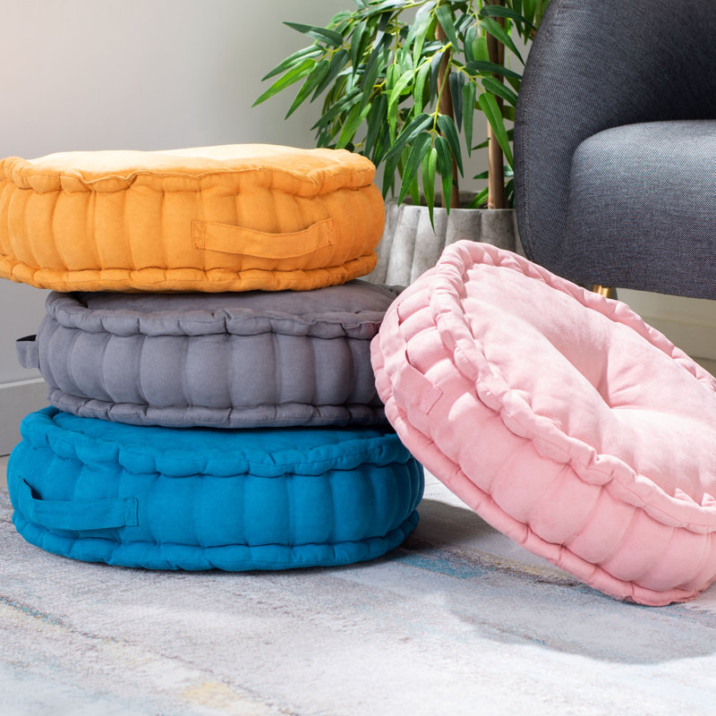 Mustard Yellow Round Floor Pillow with Handle