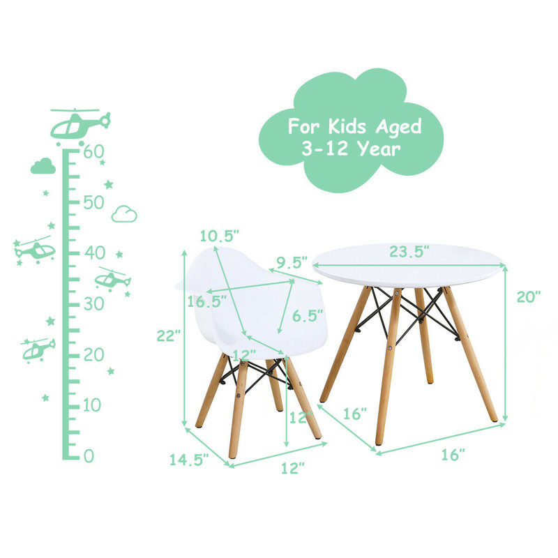 Ensemble de table de jeu et de chaises pour enfants Mccollom, Blanc / Naturel