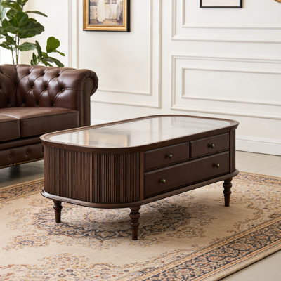 Table basse à 6 tiroirs en noyer