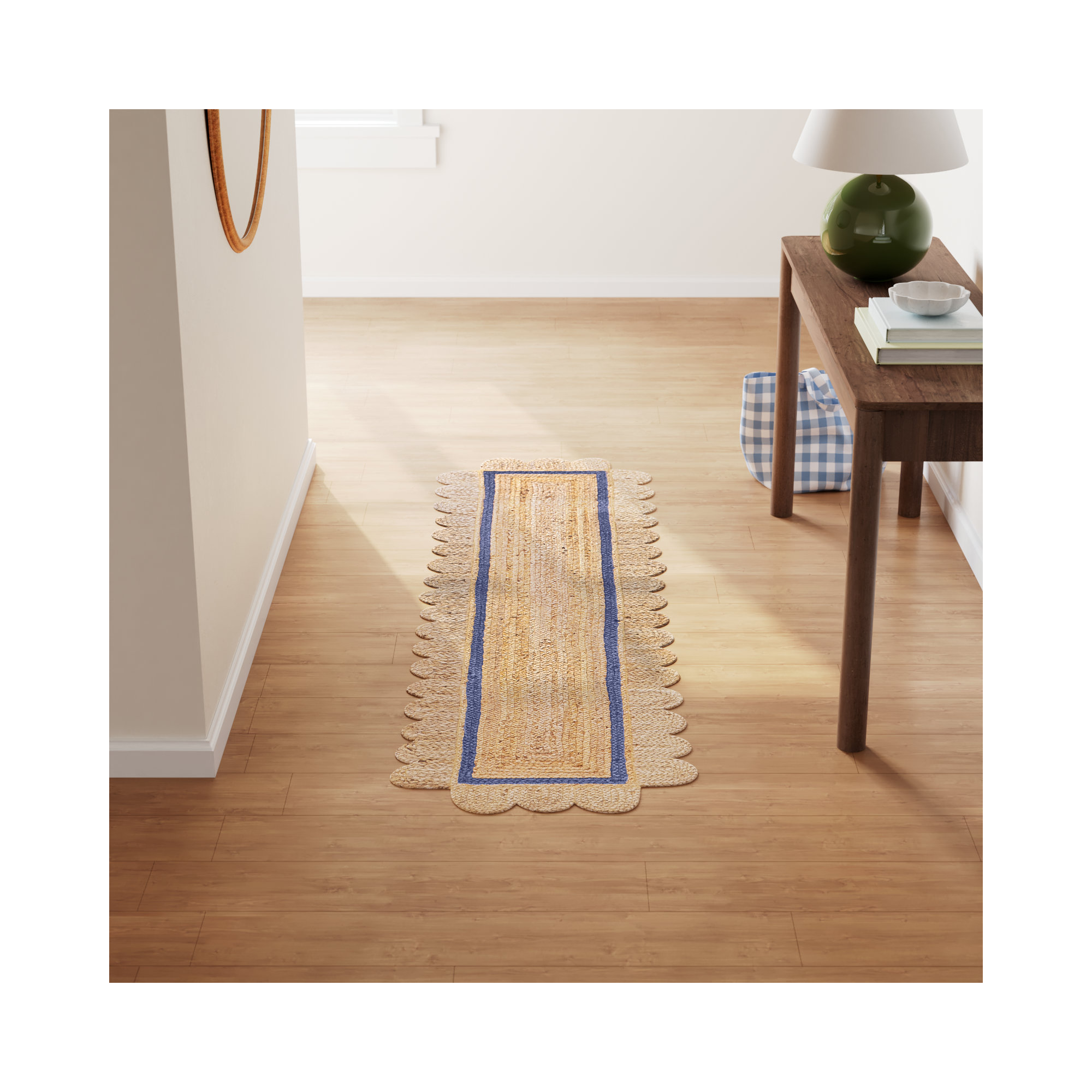 Damask Petals Braided Jute Area Rug, Runner 2' x 8'
