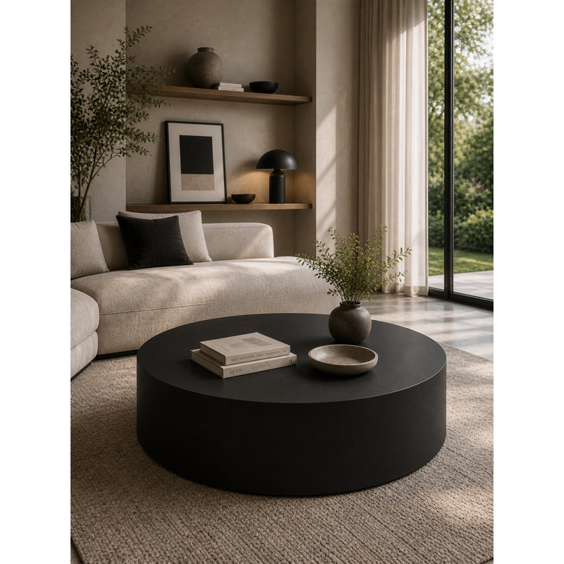 Table basse ronde en métal Jalisia, Noir mat