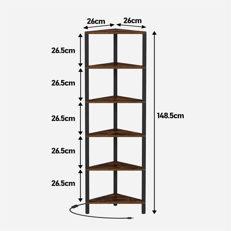 148.5 cm H x 26 cm W Standard Bookcase, Black/Brown