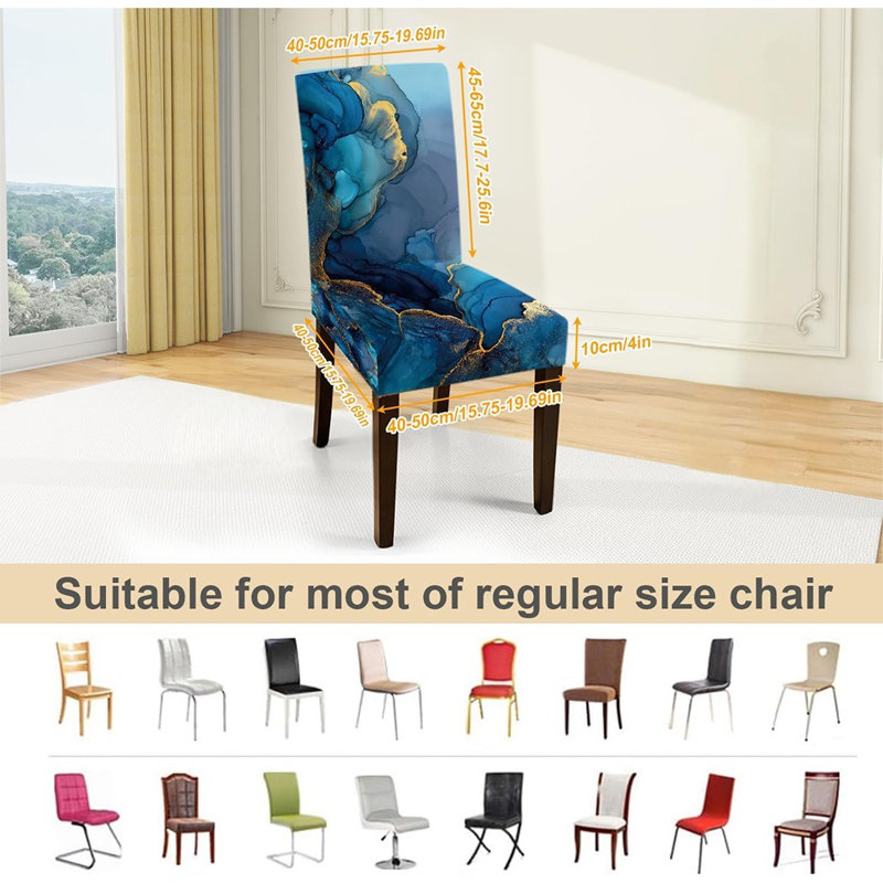 Housses de chaises de salle à manger - marbre bleu - ensemble de 4, housses extensibles, élégant motif abstrait bleu et doré, lavables, protecteurs de chaise pour la salle à manger, la cuisine et les événements