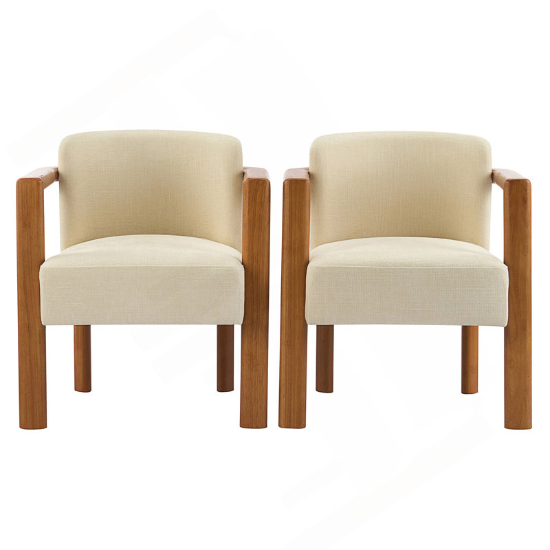 Fauteuil rembourré avec structure en bois d'hévéa (ensemble de 2)