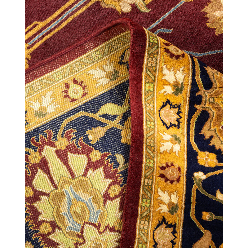 Tapis unique rouge / bleu / jaune noué à la main 8 pi 2 po x 10 pi 5 po Vayla Mogul