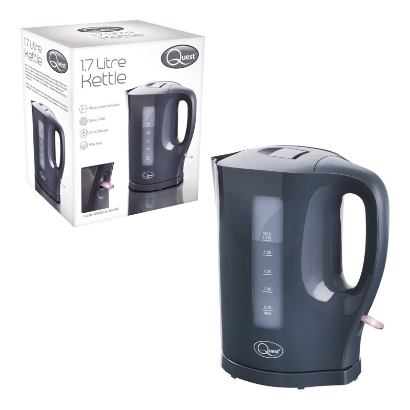 Quest 1.7L Plastic Electric Tea Kettle, Grey
