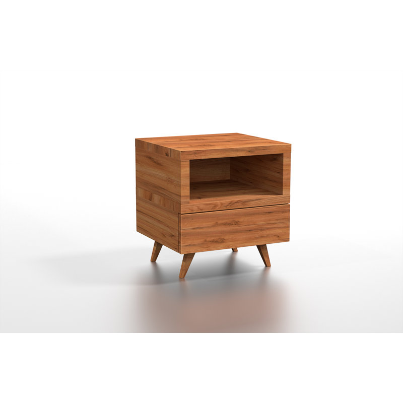 Mistaya 40cm W Solid Wood Bedside Table, Oak Brown