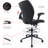 Ergonomic Mid-back Faux Leather Adjustable Drafting Chair With Filp Up Arms And Foot Ring, Standing-desk Matched Tall Swivel Rolling Computer Office Stool, Black