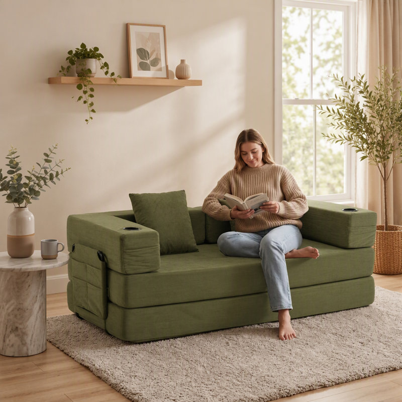 72.83 " Corduroy Loveseat, Green Corduroy, Green