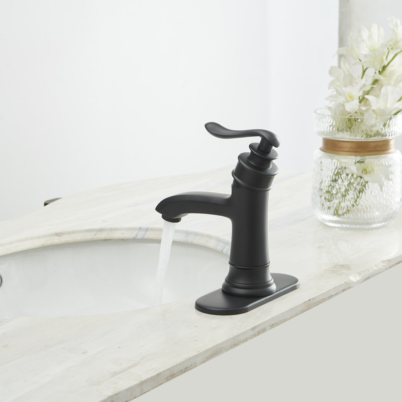 Robinet de salle de bain monocorps à poignée simple avec drain escamotable, Noir mat